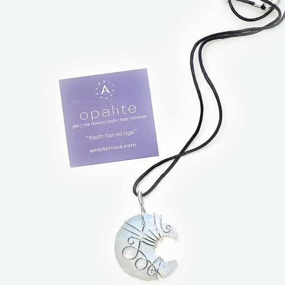 Wire-Wrapped Opalite Moon Pendant - Picture 1 of 3